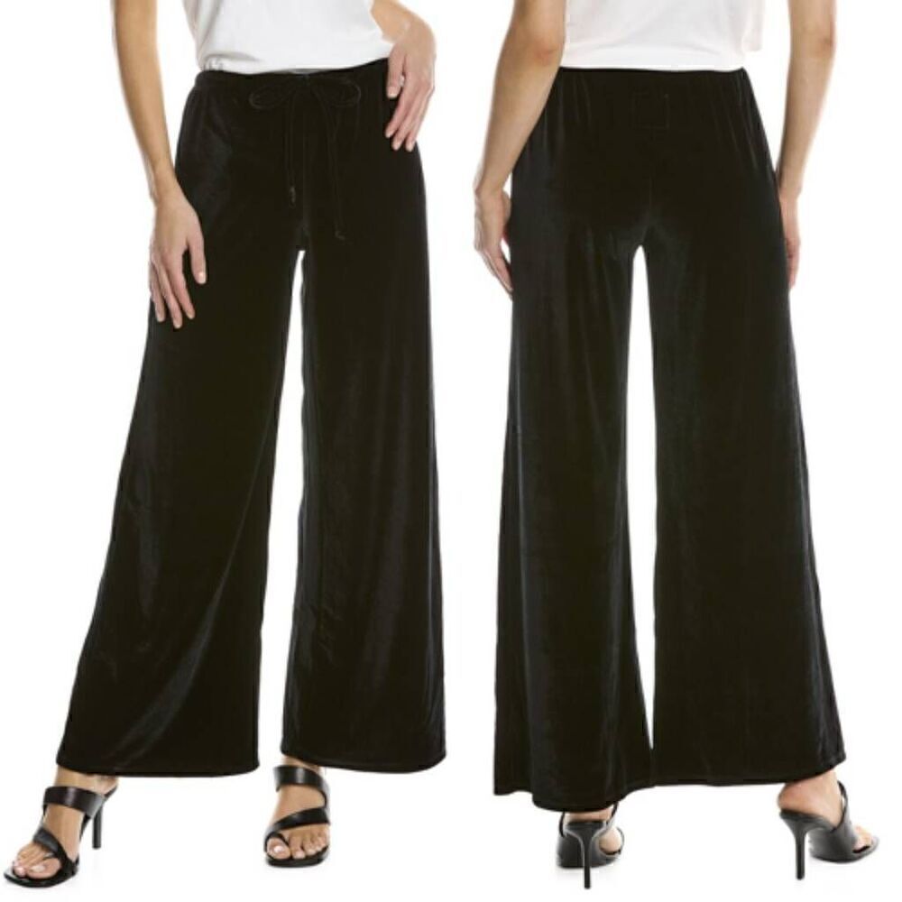 Chaser Velvet Black Drawstring Pull On Wide Leg Pants Size Medium